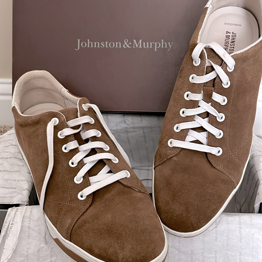 Brown and cream casual fashion sneaker. Worn once.  No stains,scuffs or tears.